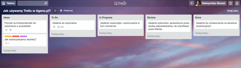 Przykładowa tablica Trello