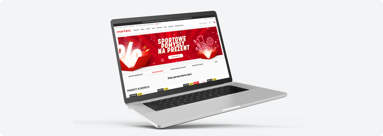 Strona główna sklepu internetowego Martes Sport na ekranie laptopa