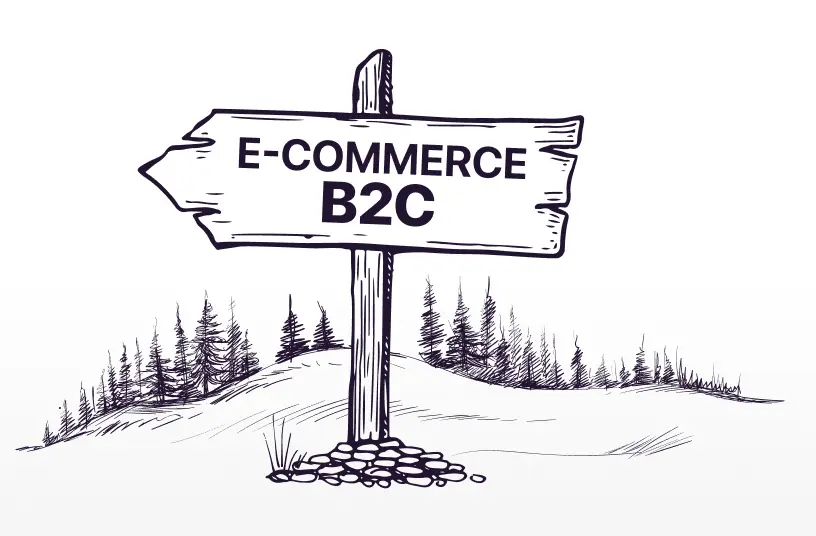 Rysunek kierunkowskazu z napisem E-commerce B2C