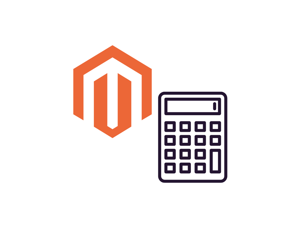 Ilustracja kosztów wdrożenia Magento - ikona Magento i kalkulator