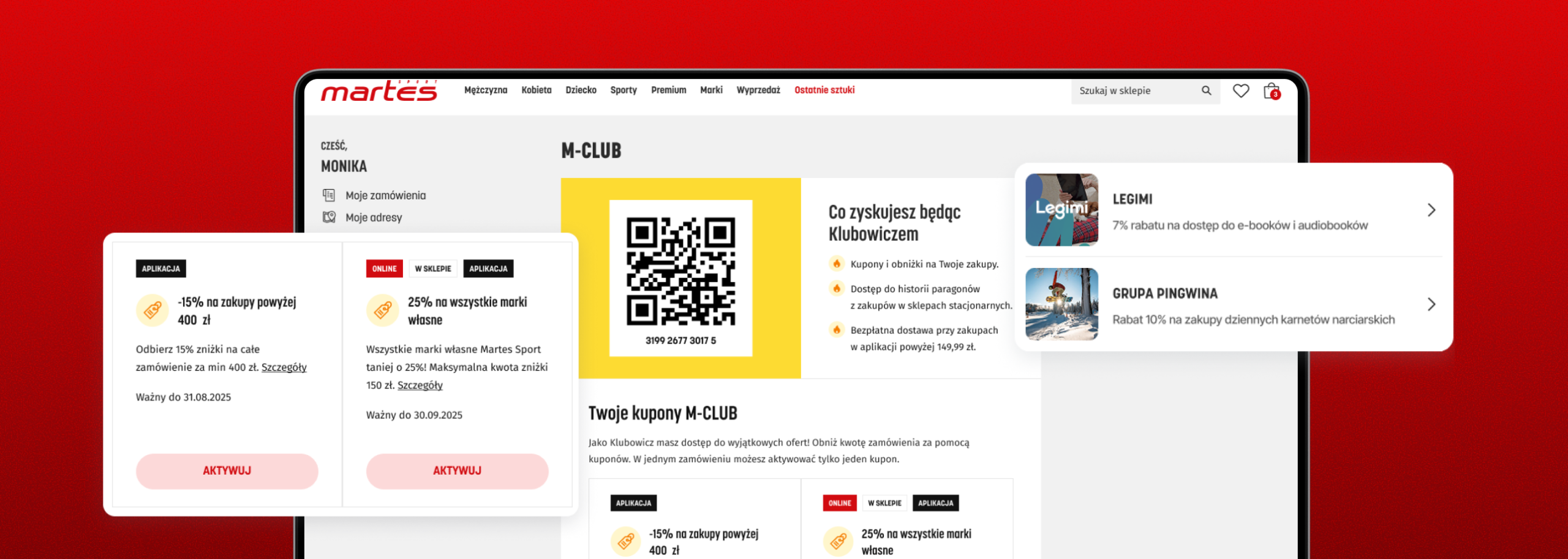 Widoki z aplikacji Martes Sport