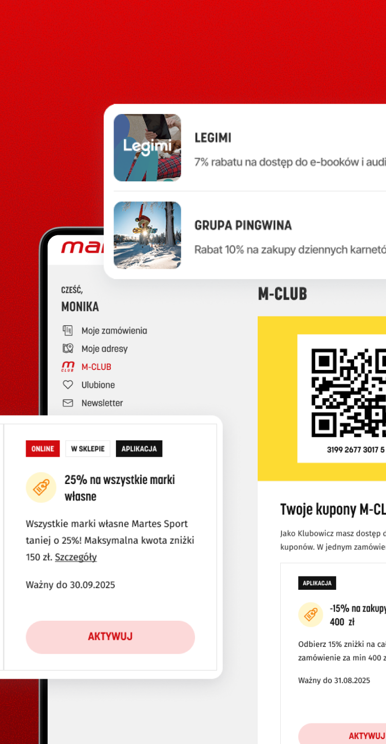 Widoki z aplikacji Martes Sport