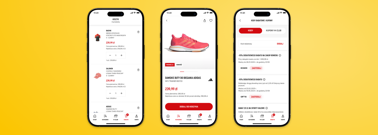 Przykłady widoków z aplikacji mobilnej Martes Sport