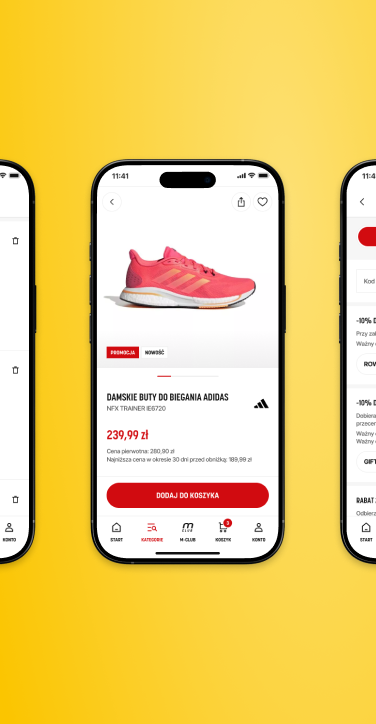 Przykładowe widoki z aplikacji mobilnej Martes Sport